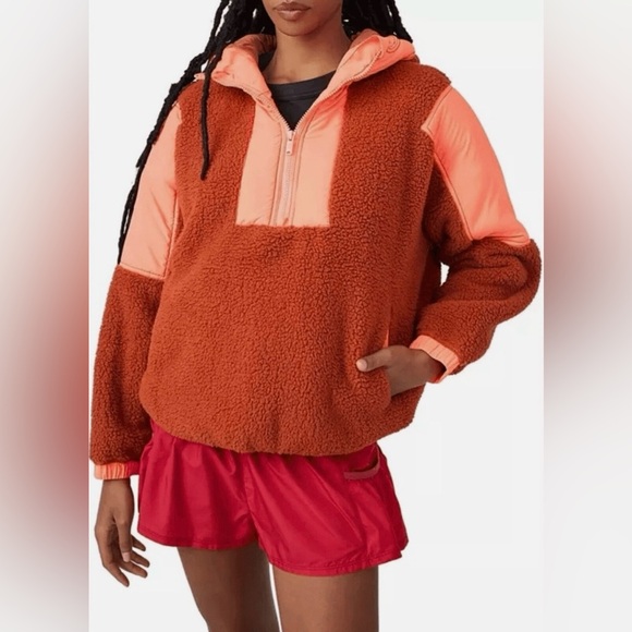 Free People Movement Lead The Pack Pullover Fleece Neon Coral Combo Size Large - Picture 4 of 9